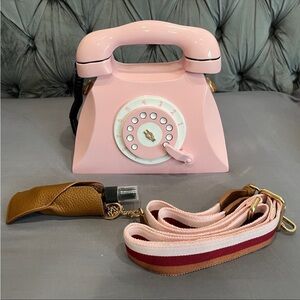 Telephone handmade wooden handbag pink